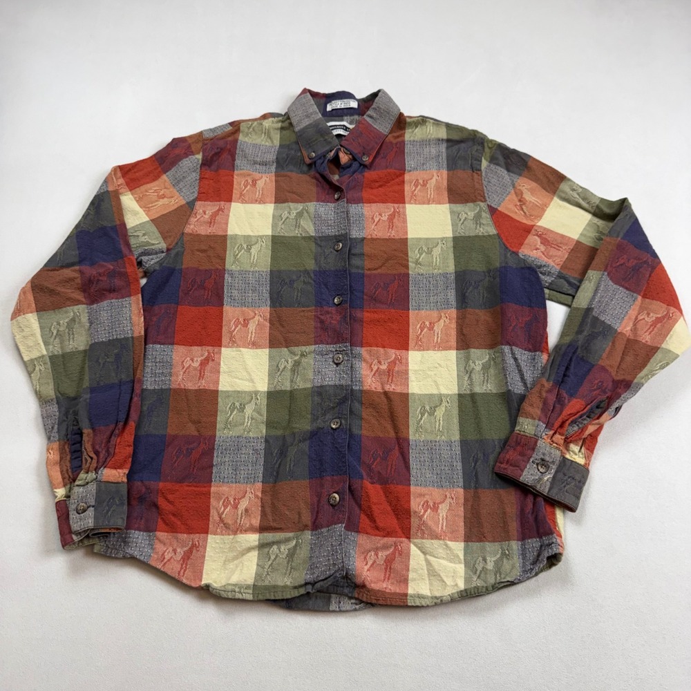 Panhandle Slim Womens Med Western Horse Jacquard Plaid Button Down Shirt 9800
